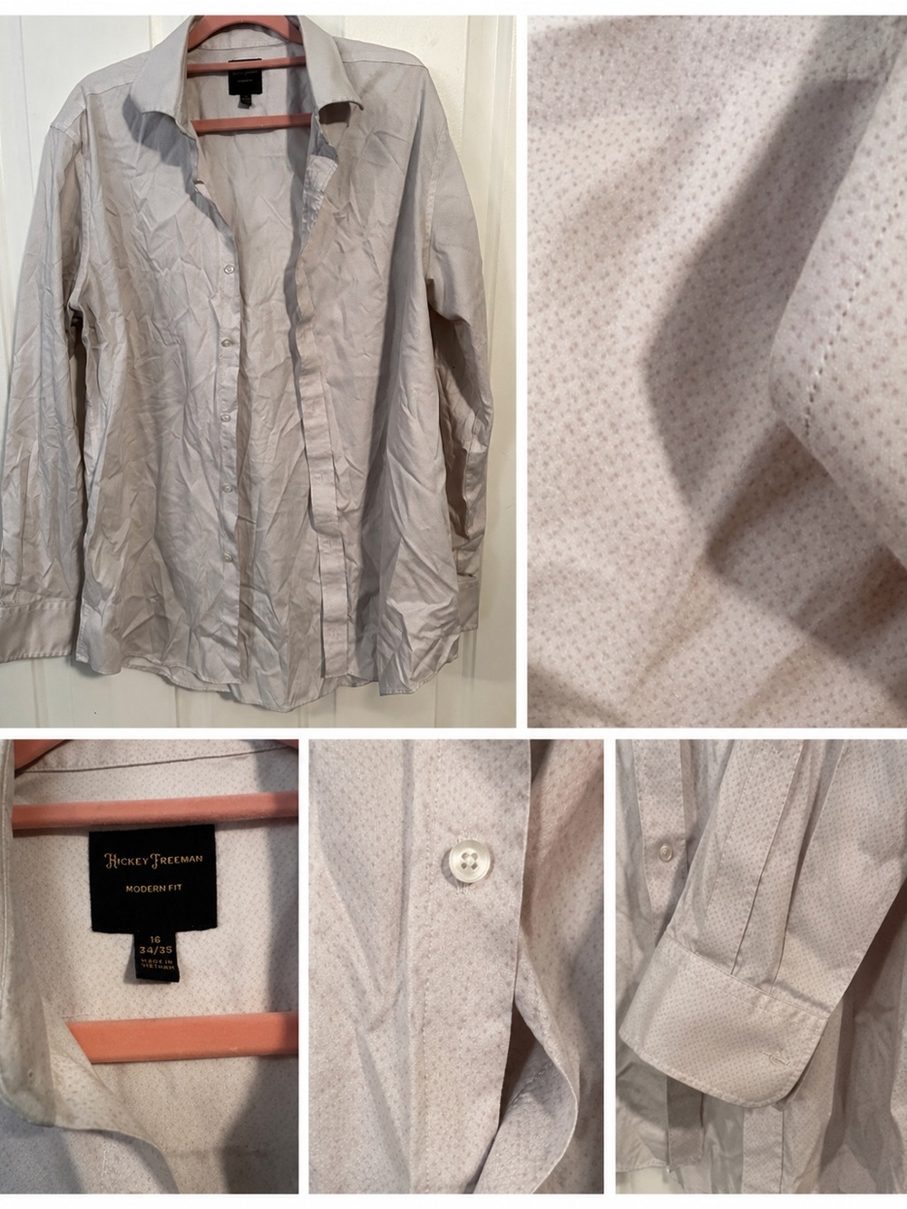 Hickey Freeman 16 34/35 White Textured Modern Fit Button Up Dress Shirt